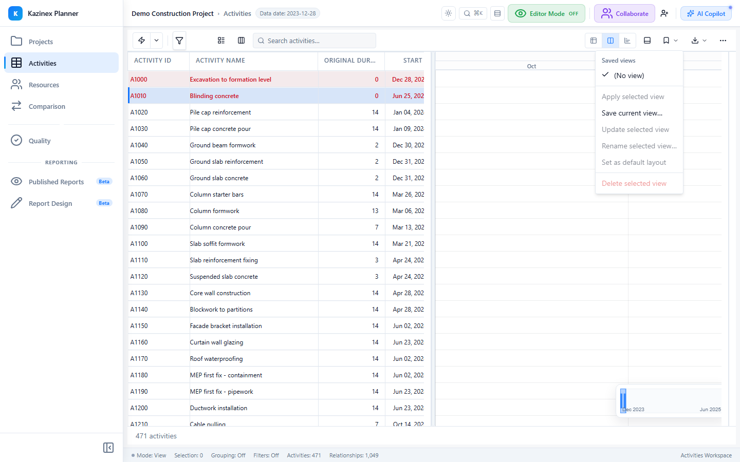 Saved Views โ save and switch between named grid configurations