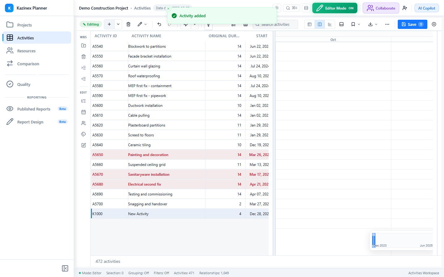 Undo/Redo toolbar buttons after an activity is added